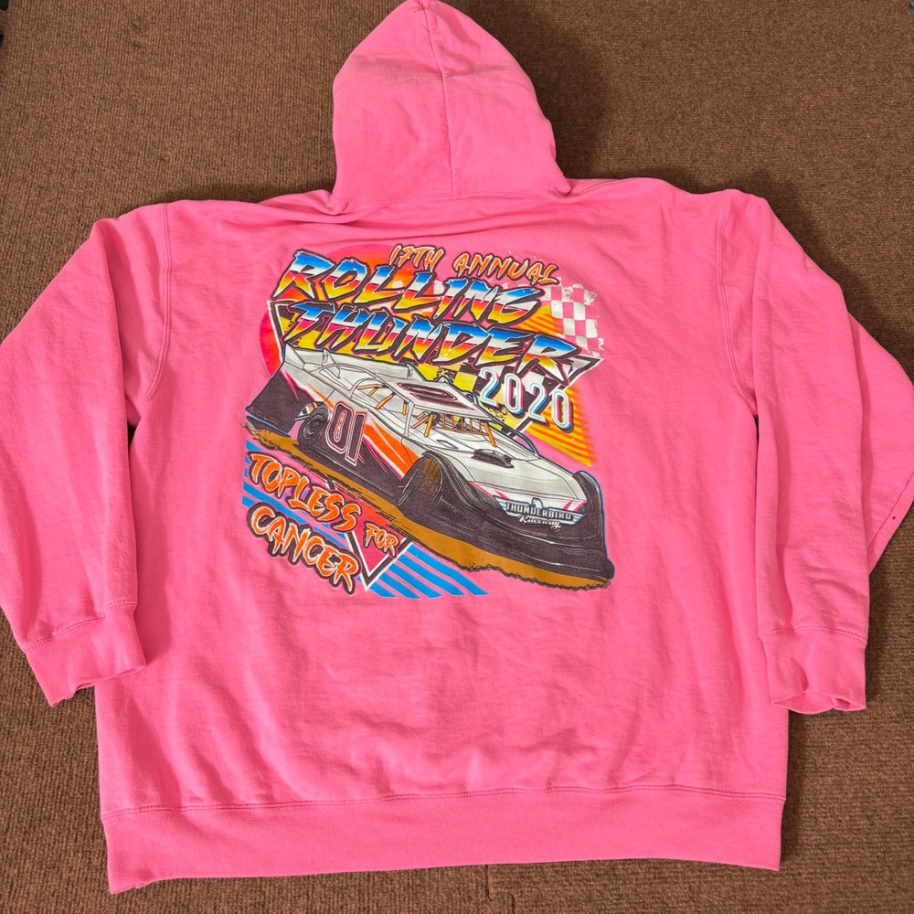Rolling Thunder 2020 Racing Hoodie Pink Topless Cancer Thunderbird Raceway‎ 2XL